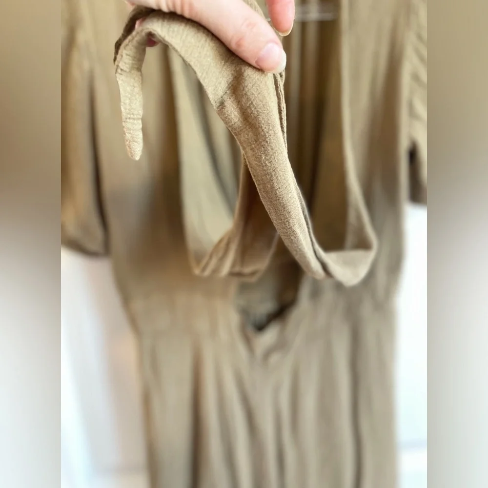 Khaki Tie Front Romper Boho Flutter Sleeve Festival Mini S - Picture 4 of 9